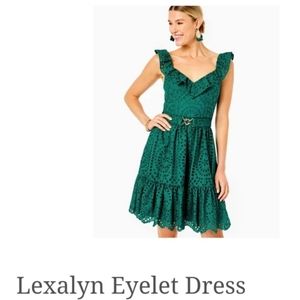 Lilly Pulitzer Lexalyn Eyelet Dress 00. Moroccan Eyelet Hosta Green. NWT